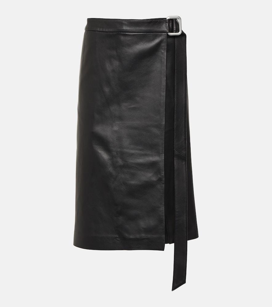 ami paris wrap leather midi skirt