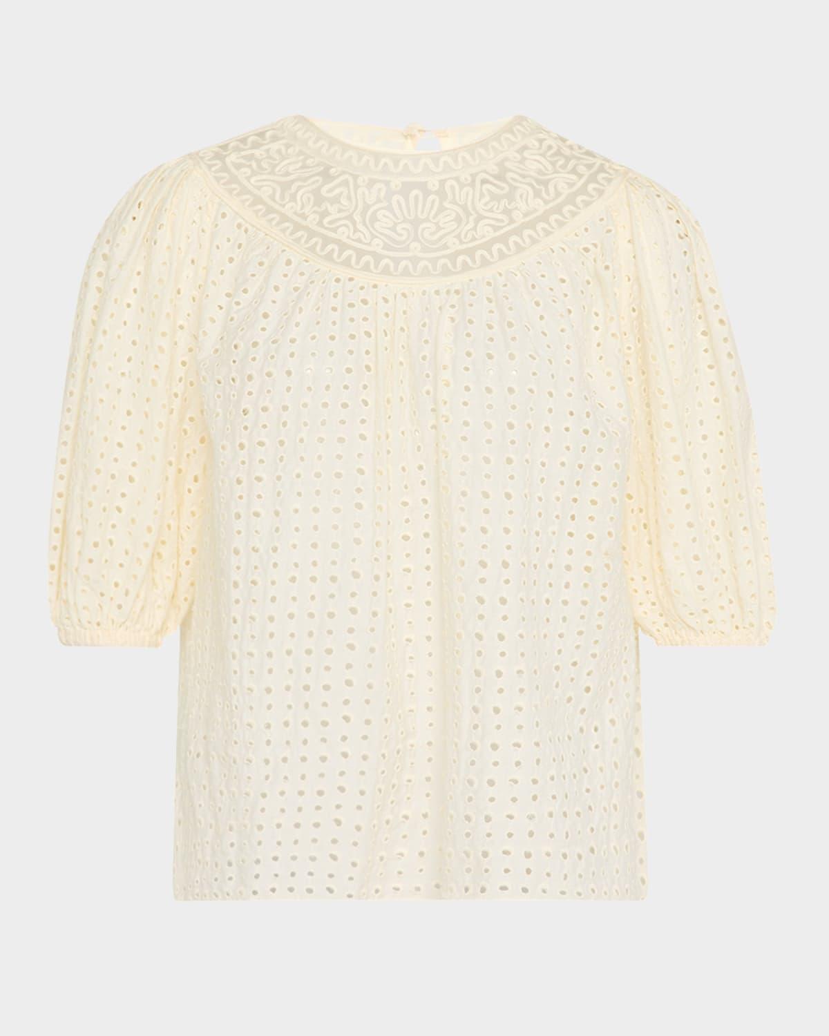 amina eyelet puff-sleeve top