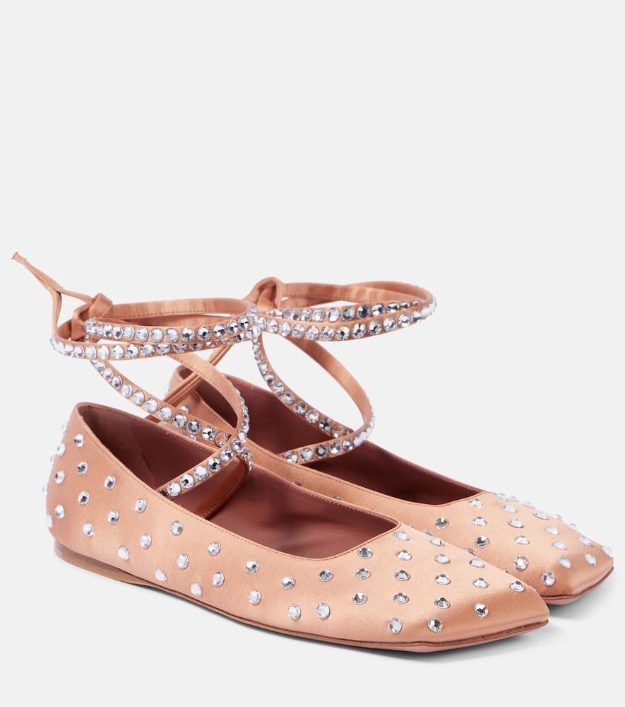amina muaddi ane crystal-embellished satin ballet flats