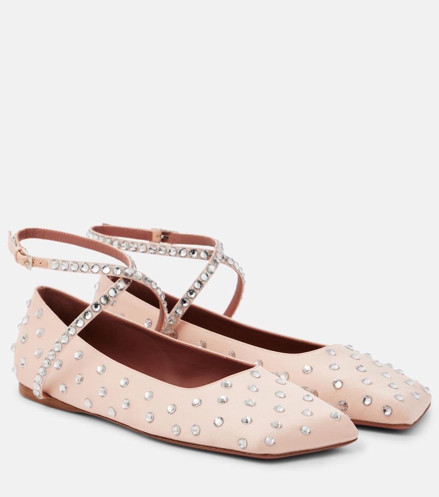 amina muaddi ane crystal-embellished satin ballet flats