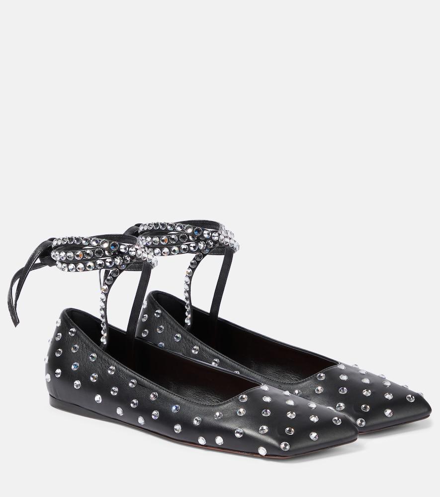 amina muaddi ane embellished leather ballet flats
