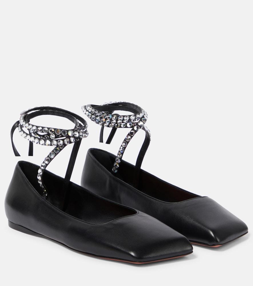 amina muaddi ane embellished leather ballet flats