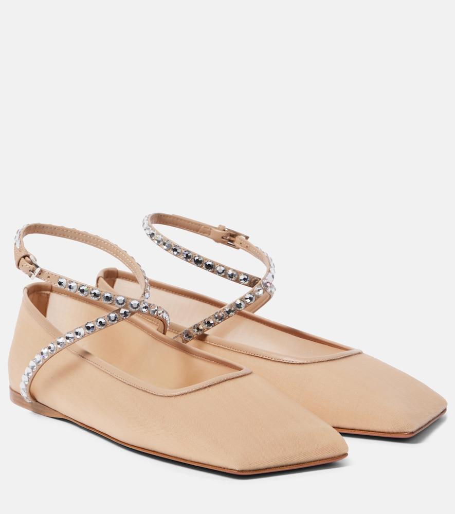 amina muaddi ane embellished mesh ballet flats