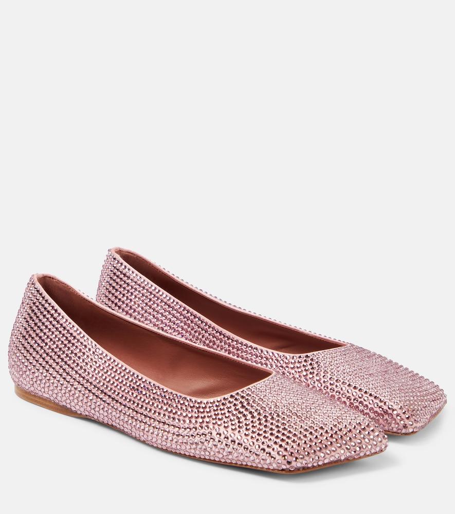 amina muaddi ane embellished satin ballet flats