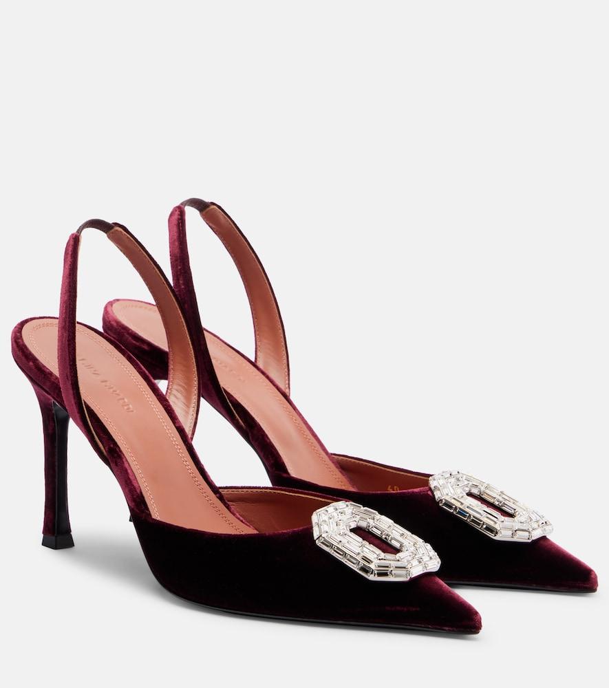 amina muaddi camelia 90 velvet slingback pumps