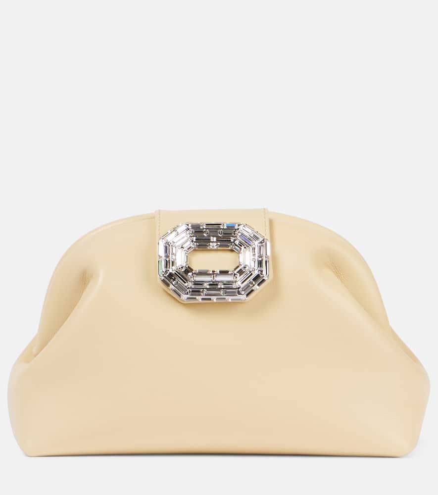 amina muaddi camelia embellished leather clutch