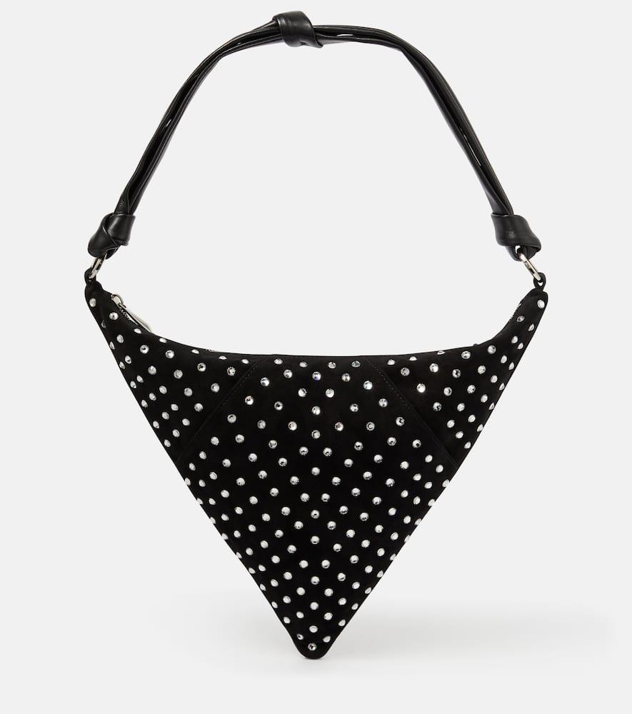 amina muaddi cameron embellished suede shoulder bag