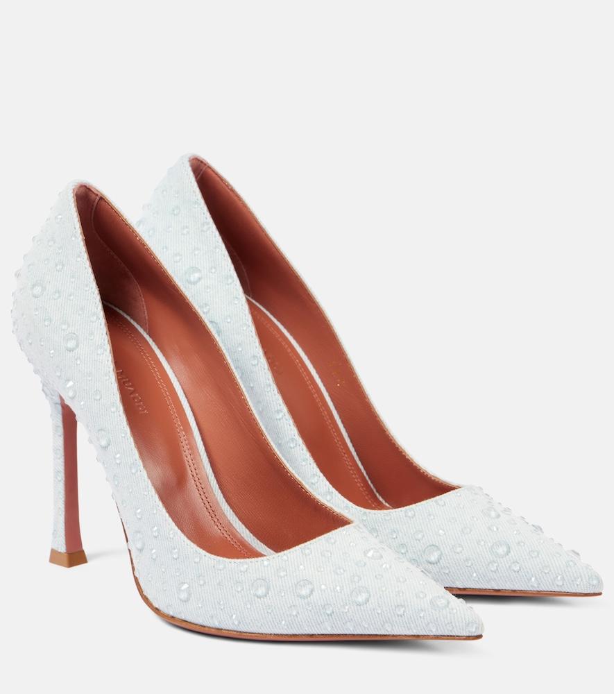 amina muaddi elsa 105 embellished denim pumps