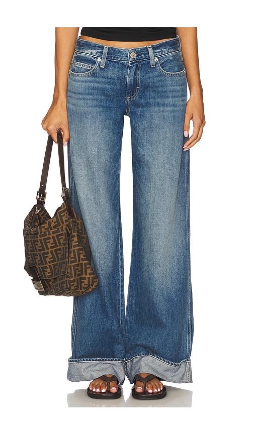 amo denim sabine cuff wide leg jeans in blue.