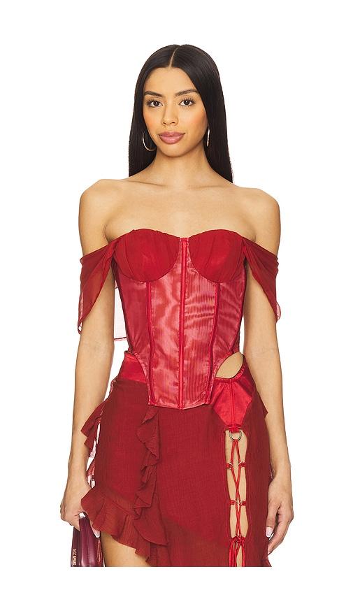 amor mia assassin corset top in red.