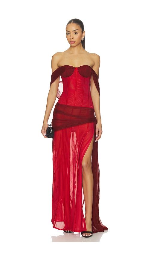 amor mia nemesis maxi dress in red.