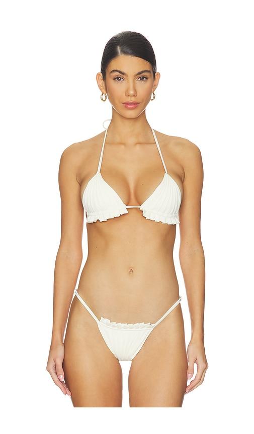 amor mia pleated bikini top in ivory.