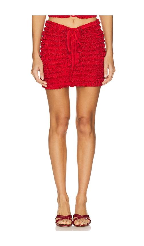 amor mia ruffled mini skirt in red.