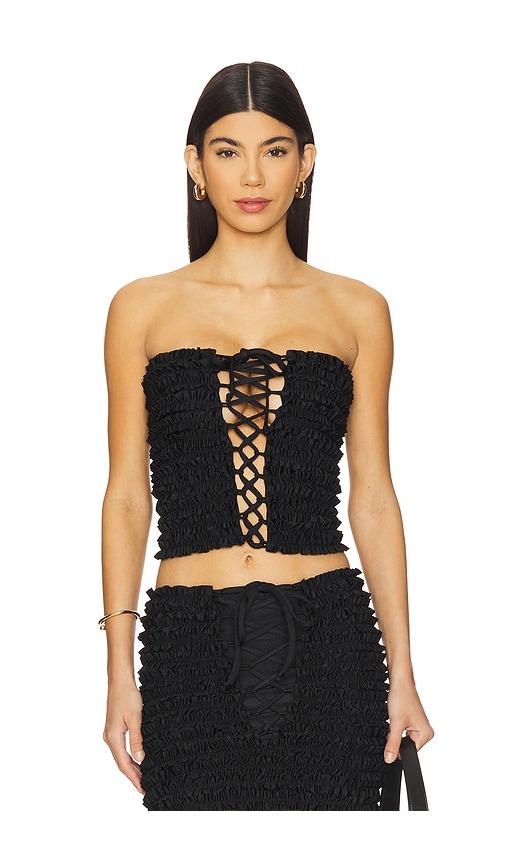 amor mia ruffled top in black.