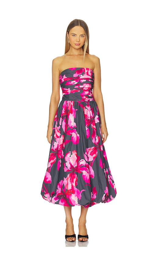 amur helena bubble midi dress in black.