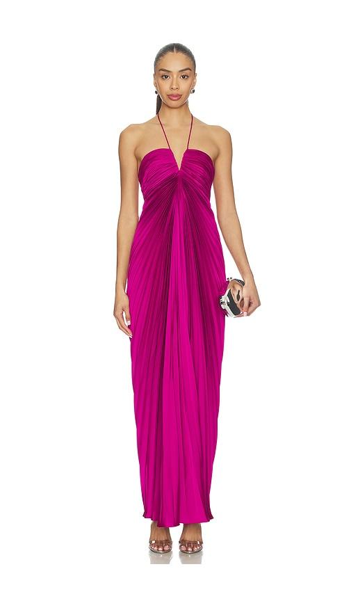 amur ionea pleated gown in purple.