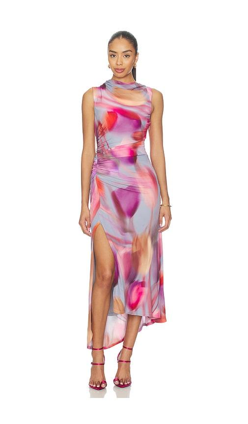 amur kai asymmetrical dress in pink,purple.