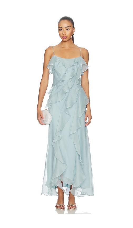 amur ruthie cascade maxi dress in blue.