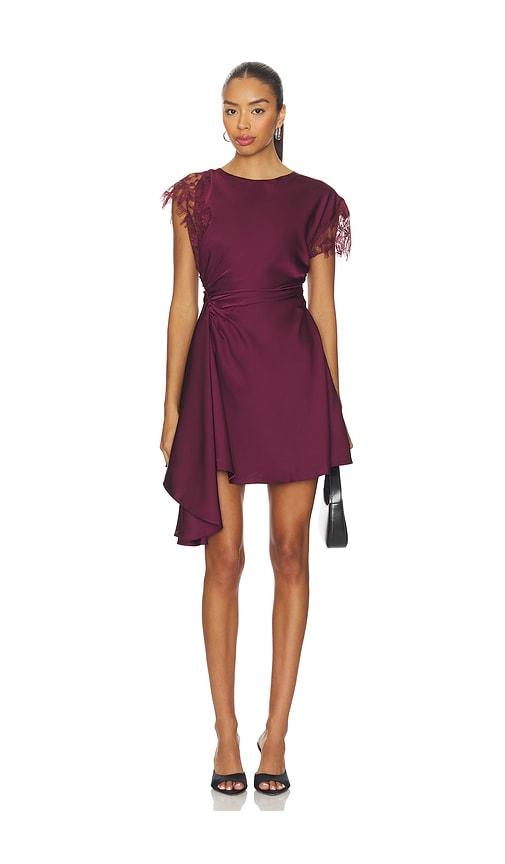 amur zina ruched mini dress in burgundy.