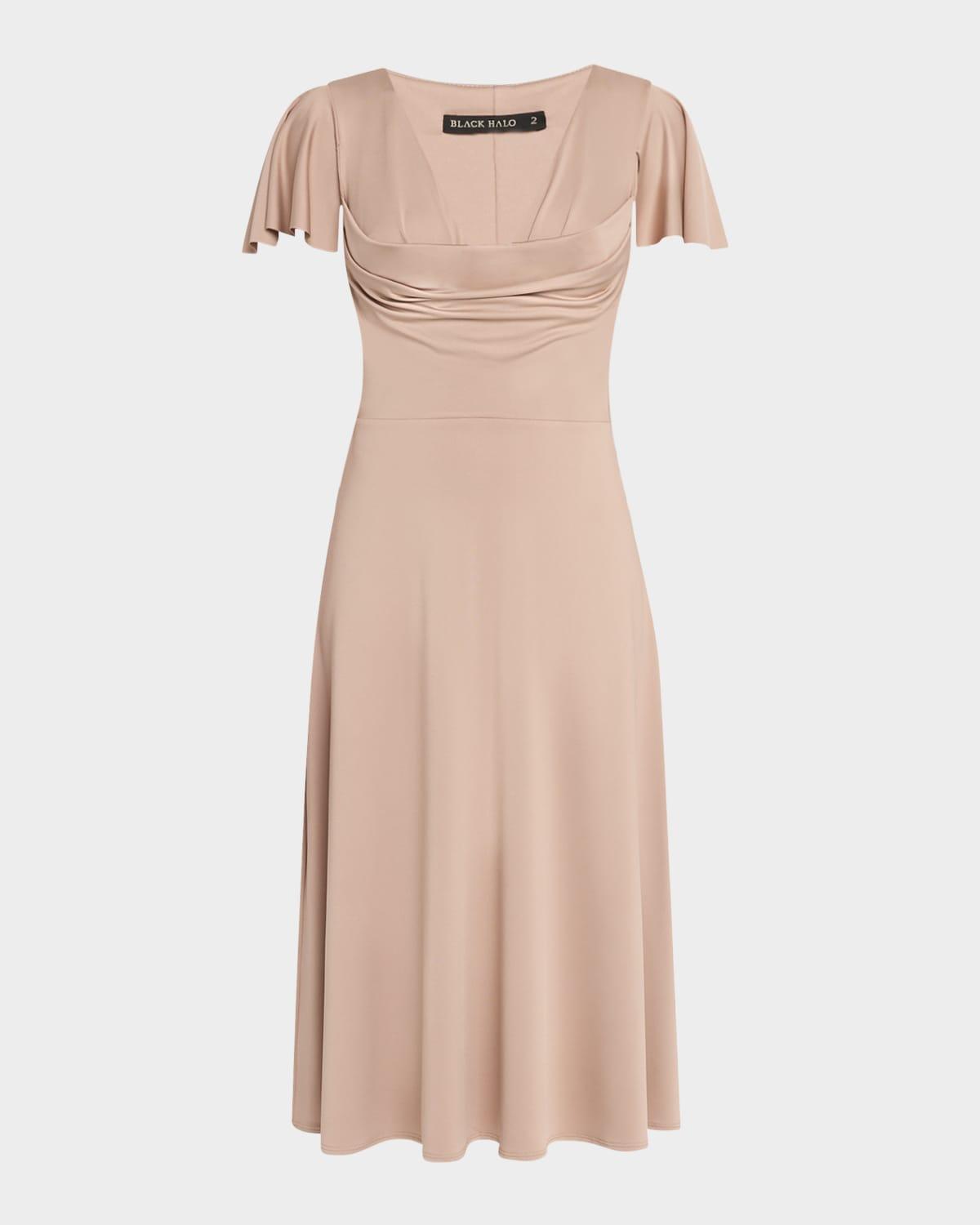 anabela draped flutter-sleeve midi dress