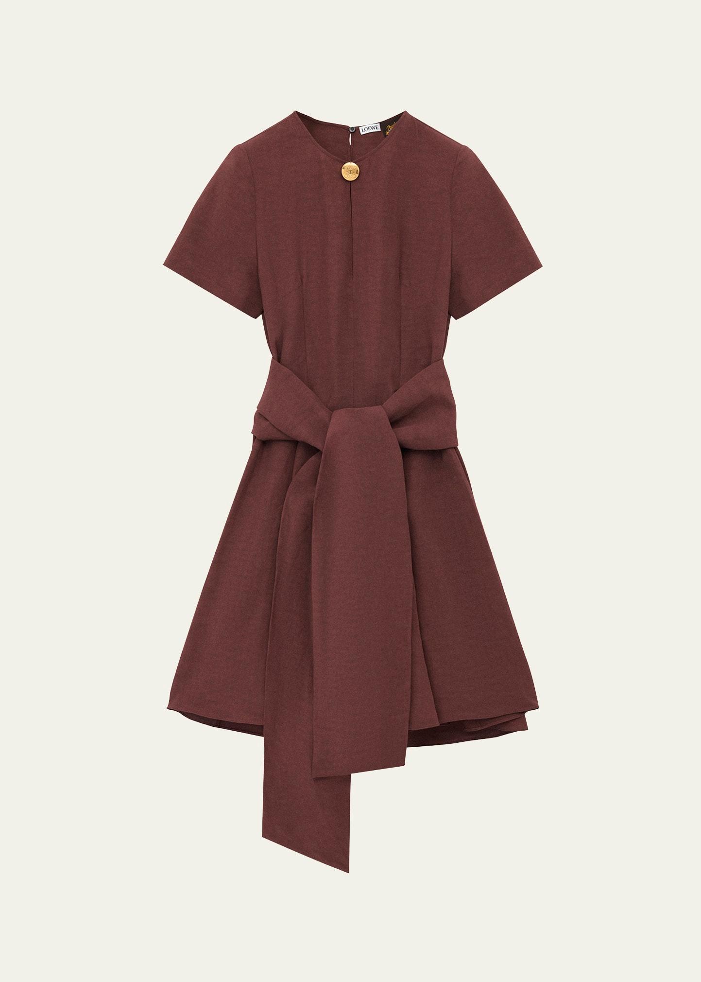 anagram-button waist-tie linen mini dress