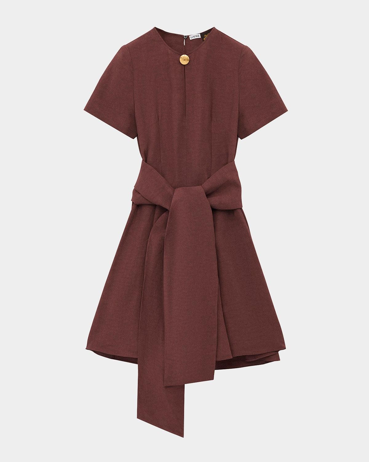 anagram-button waist-tie linen mini dress