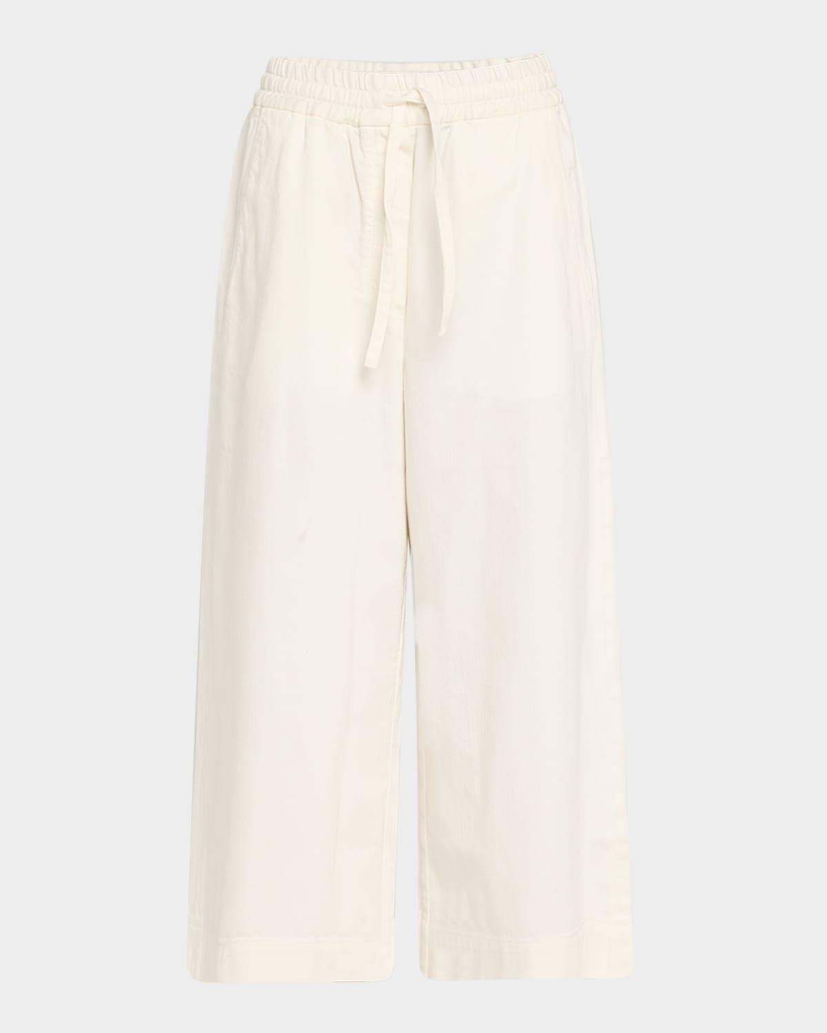 anagram drawstring wide leg cropped denim trousers