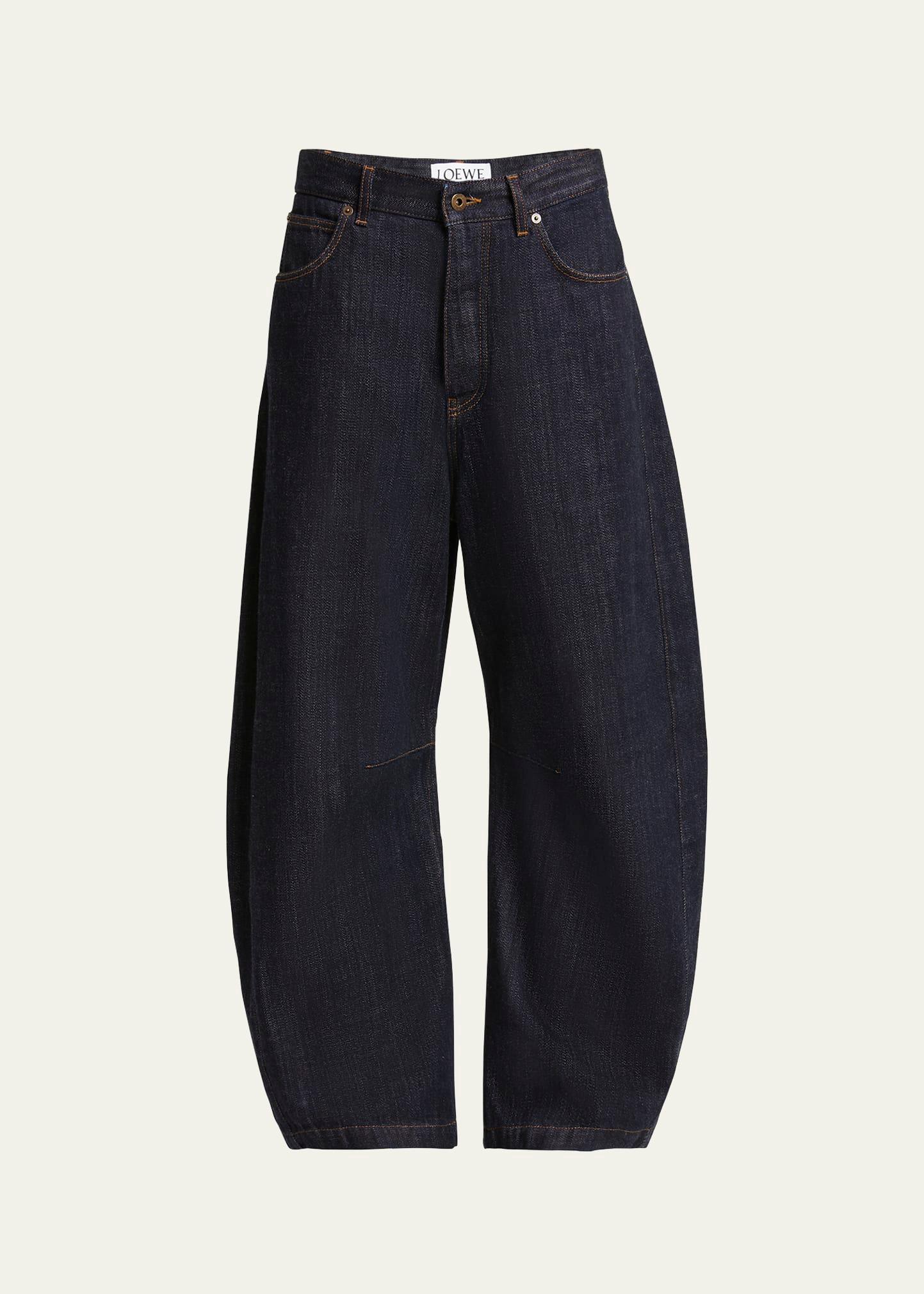 anagram embroidered barrel leg jeans