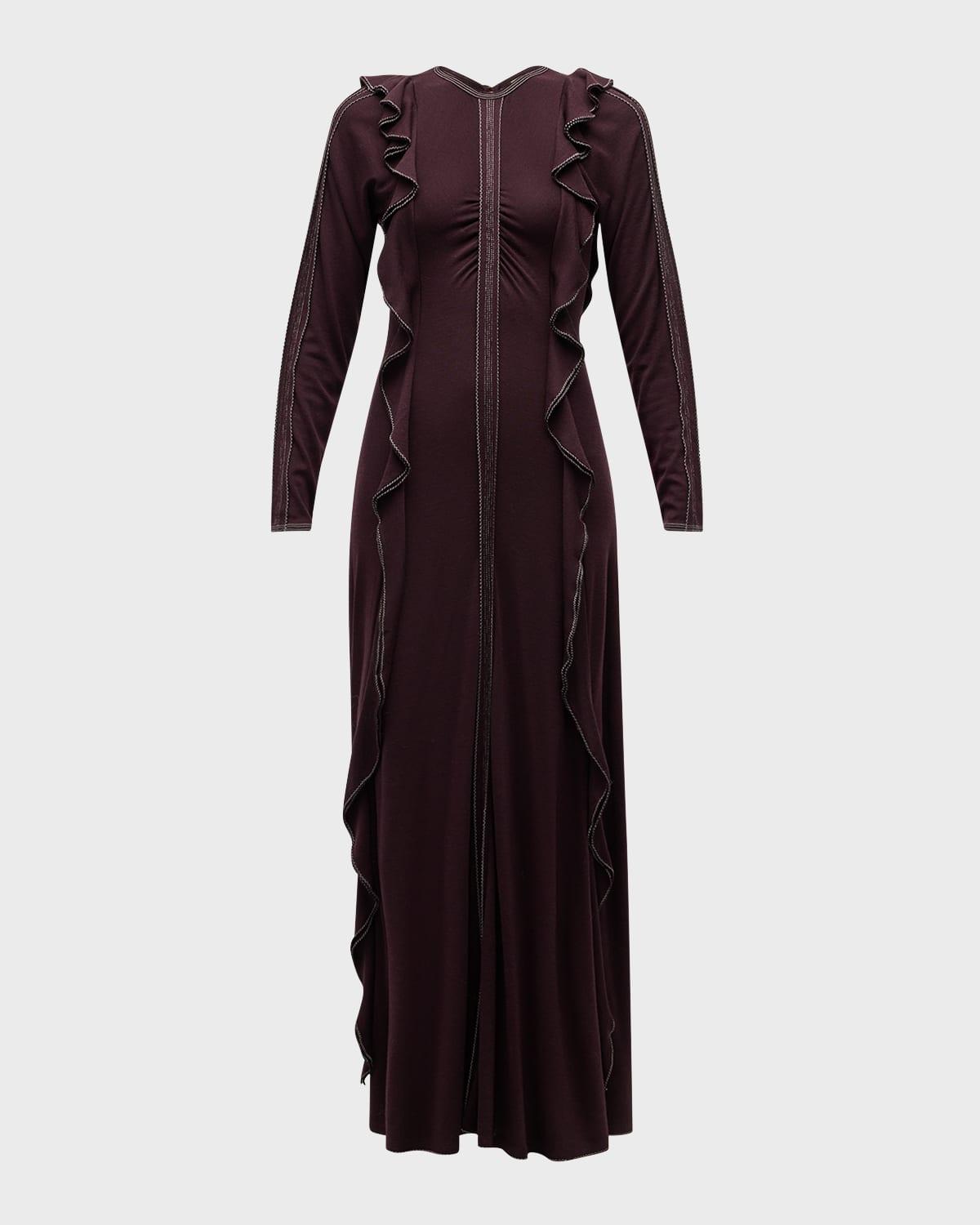 analia topstitched wool ruffle midi dress