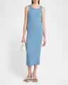 anchor embroidered body-con twisted strap midi dress