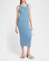anchor embroidered body-con twisted strap midi dress