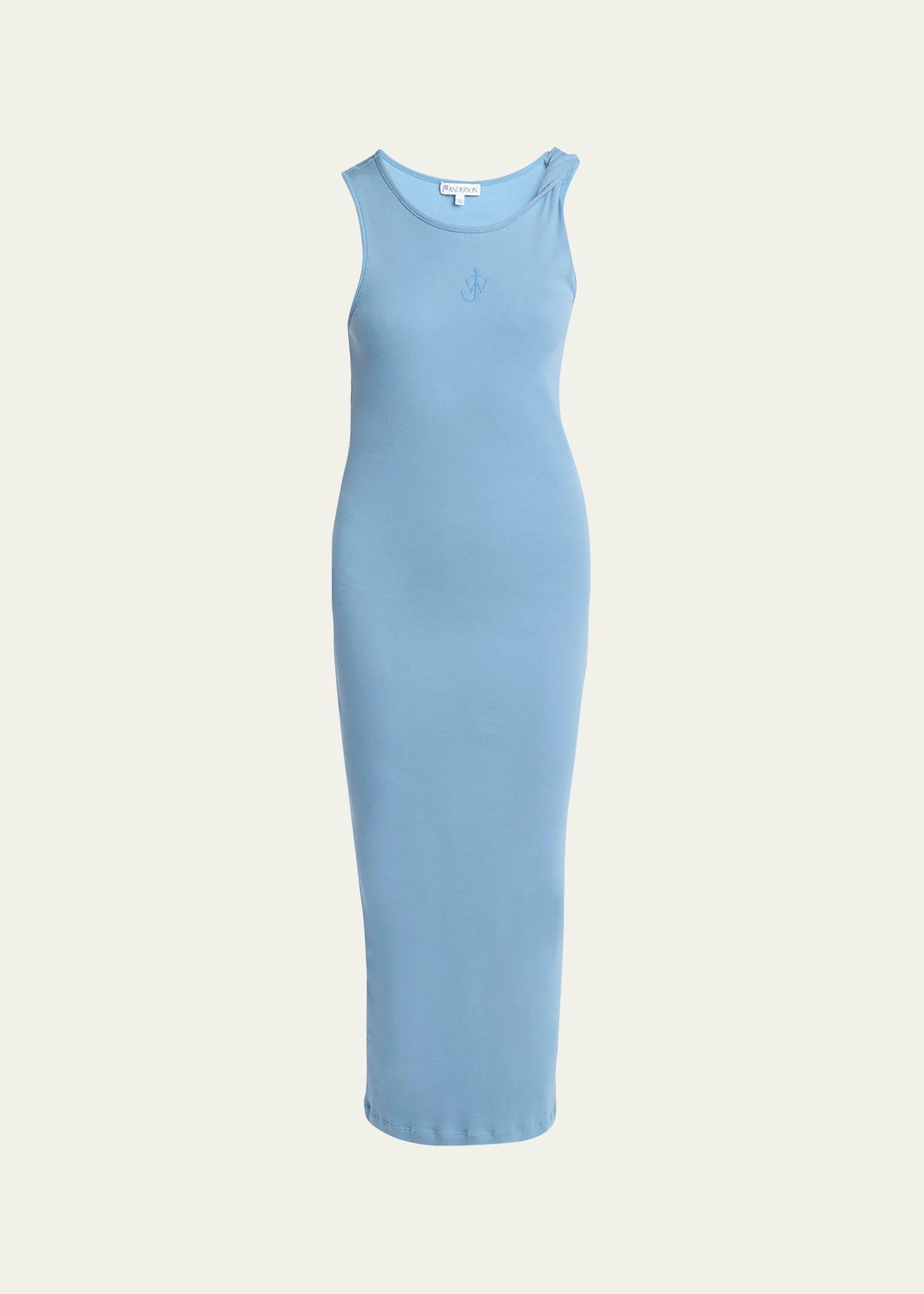 anchor embroidered body-con twisted strap midi dress