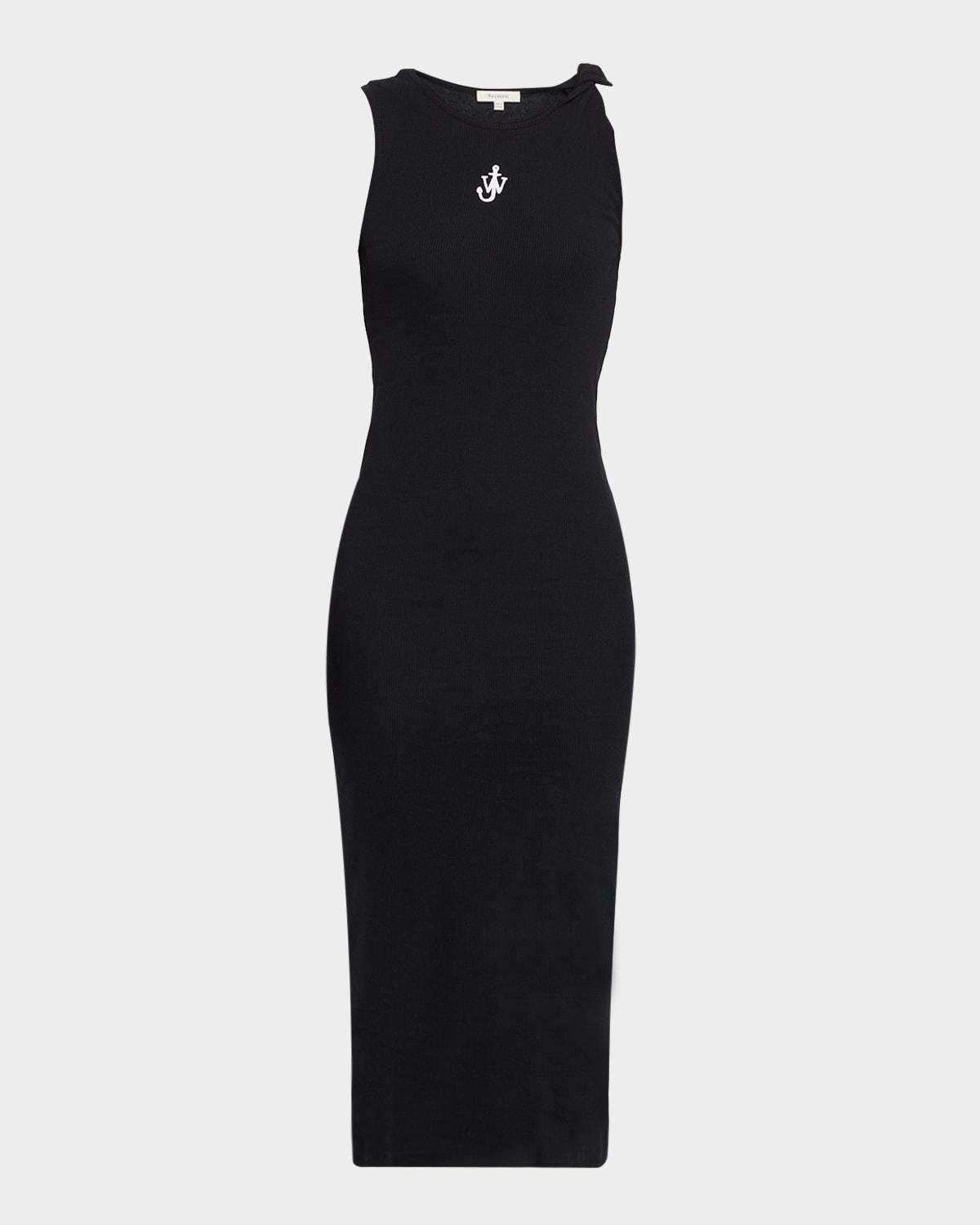 anchor embroidered body-con twisted strap midi dress
