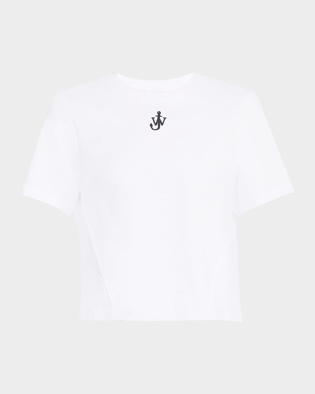 anchor embroidered paneled crop t-shirt