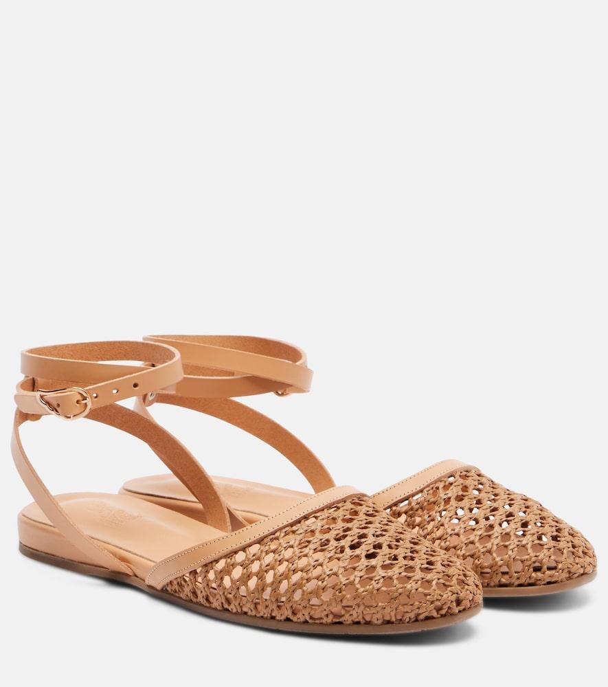 ancient greek sandals filothea leather-trimmed raffia slingback flats