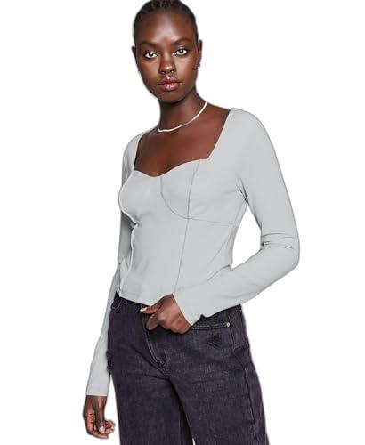 and now this and nowthis womens seam-detail corset top light grey l