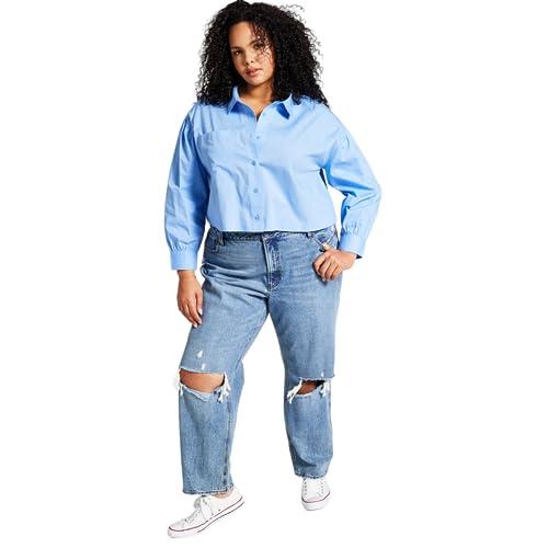 and now this women's trendy plus size cotton button-front top blue