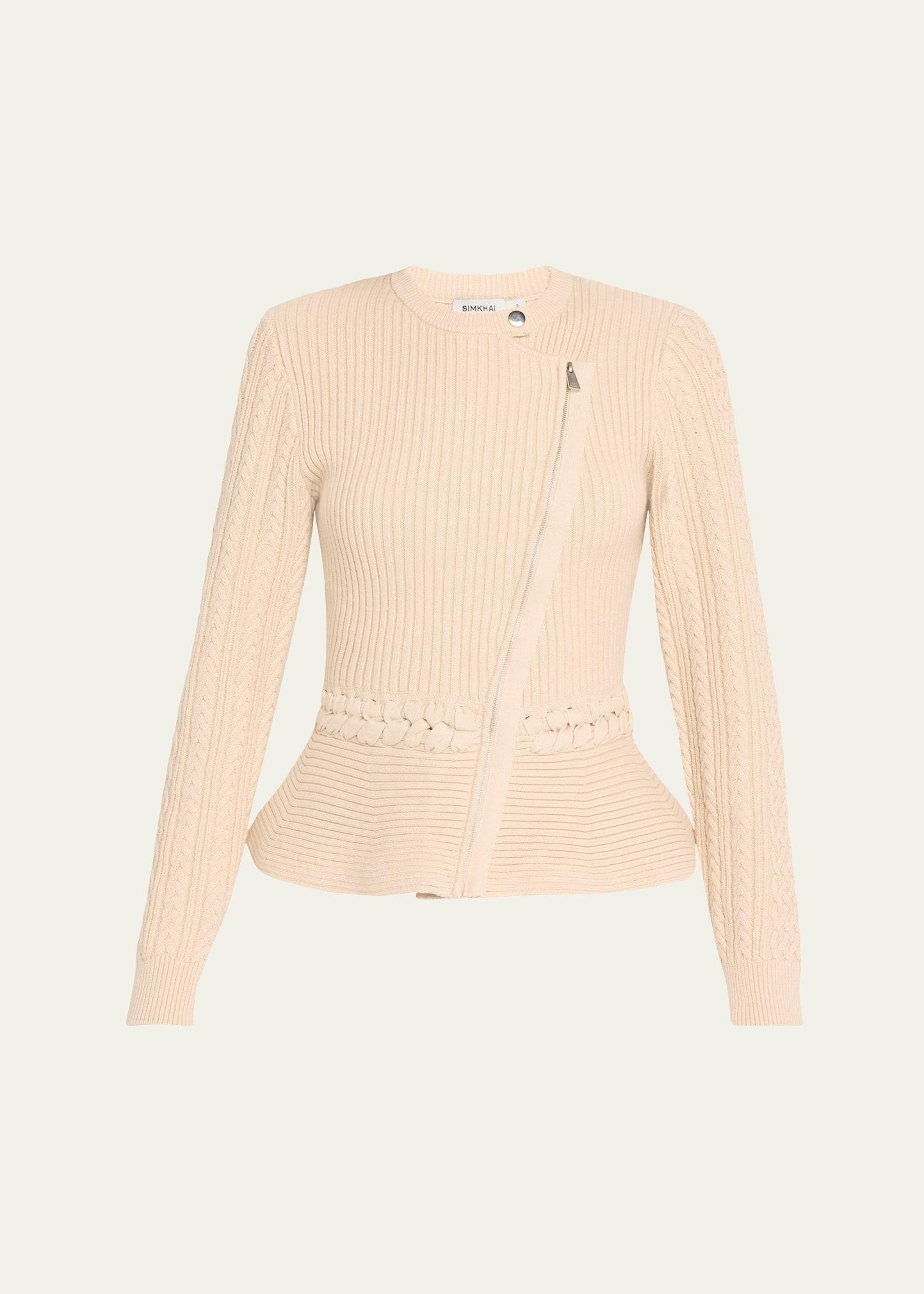 andi mixed-knit cotton peplum jacket