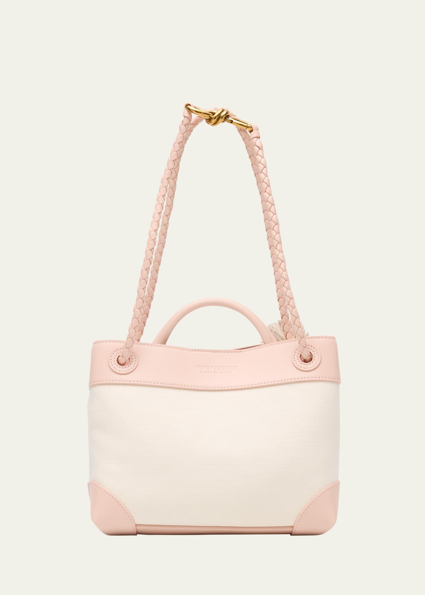 andiamo canvas and nappa small top-handle bag