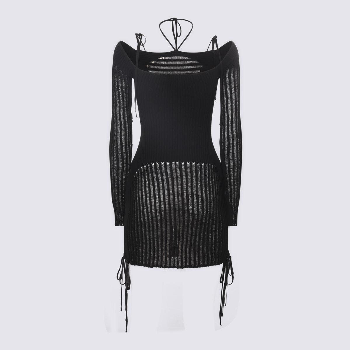 andreādamo black viscose knitted cut out mini dress
