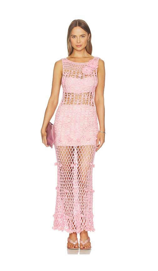 andreeva handmade maxi crochet dress in pink.