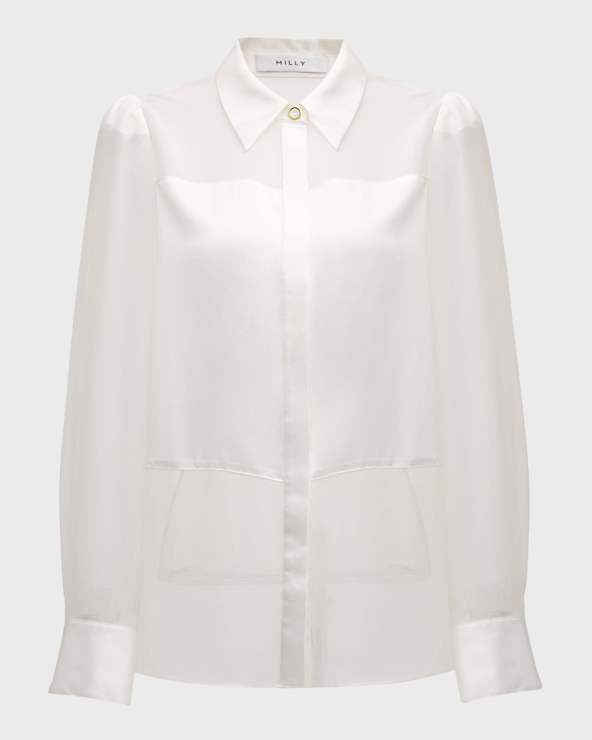 andy sheer-panel button-down satin blouse