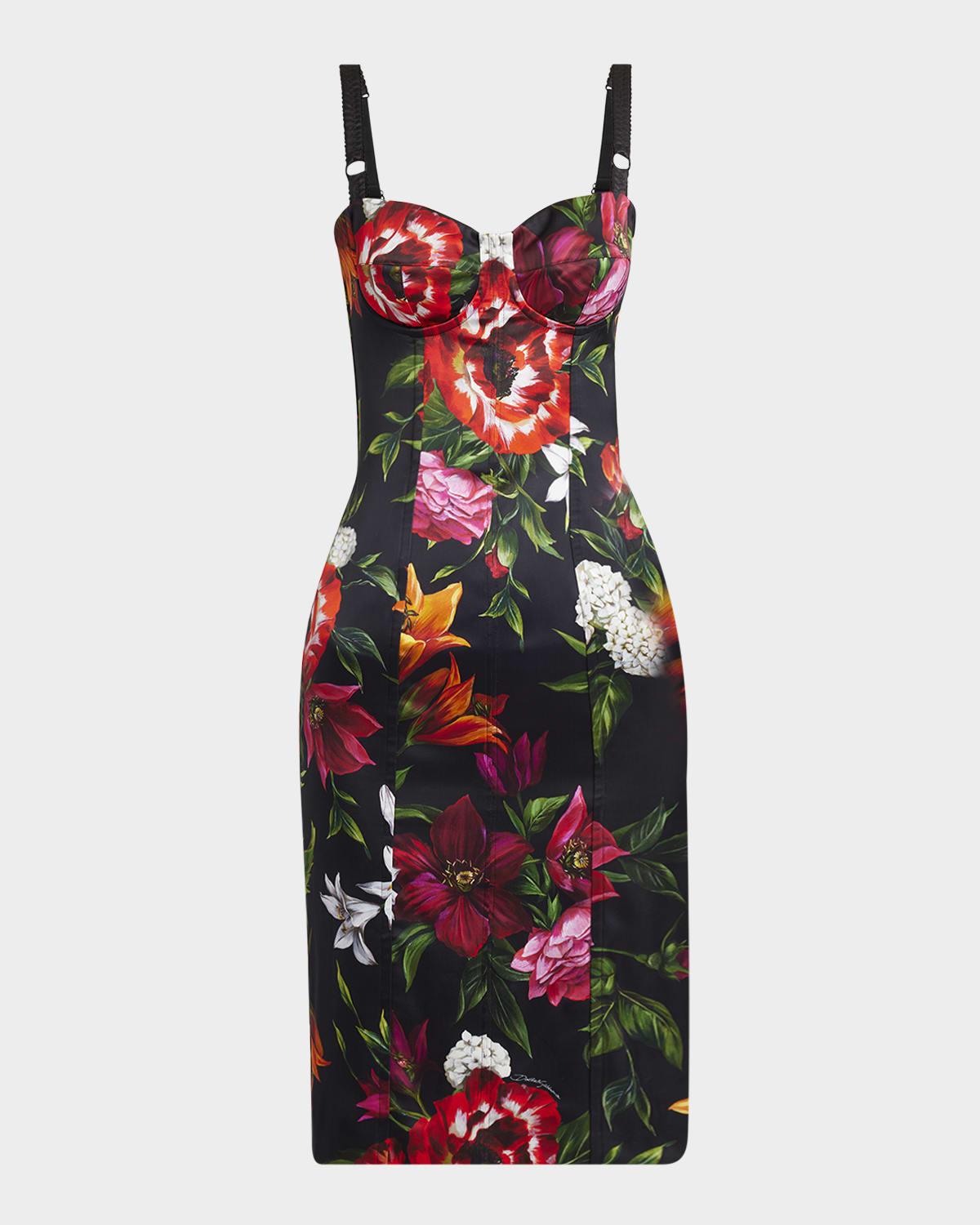 anemone floral satin bustier dress