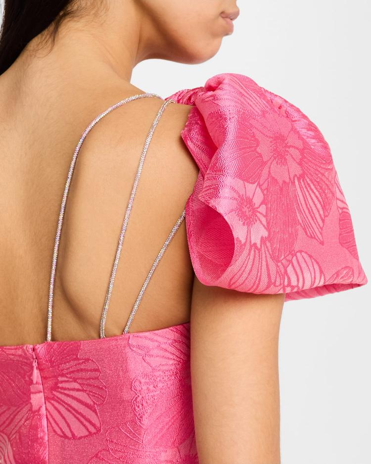 anemone jacquard crystal-strappy one-shoulder gown