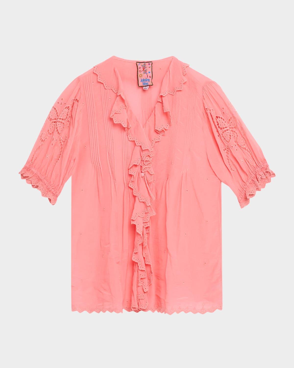 anette eyelet-embroidered ruffle blouse