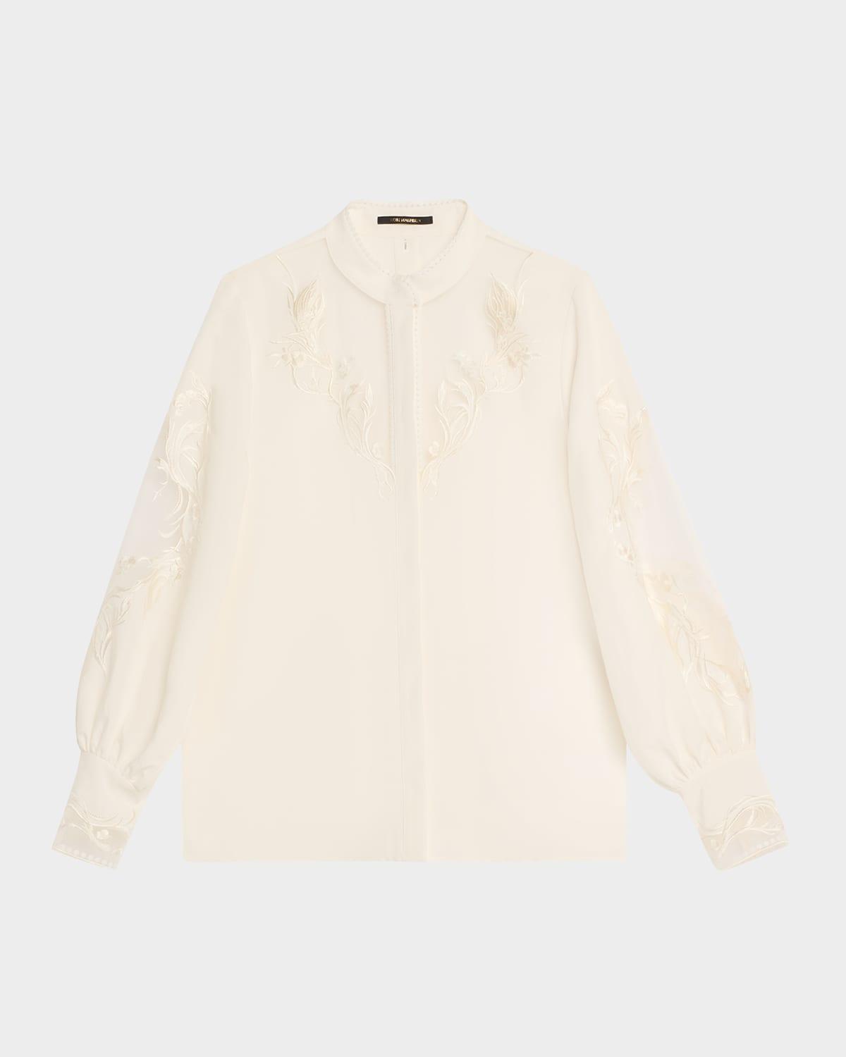 angela embroidered sheer-inset blouse