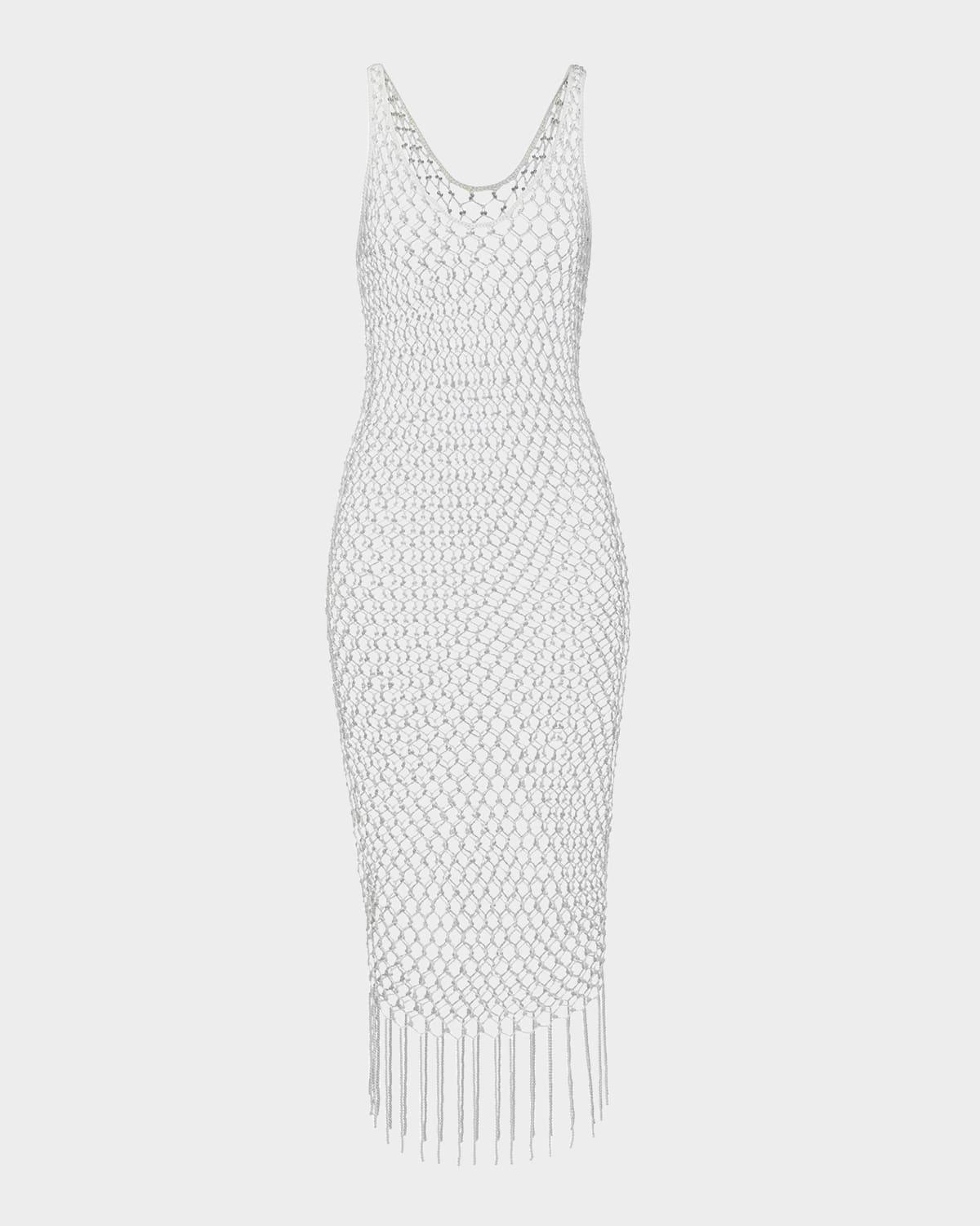 angela pearly crochet midi dress