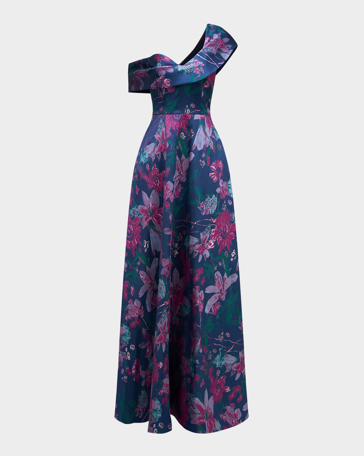 angelica asymmetric floral-print gown