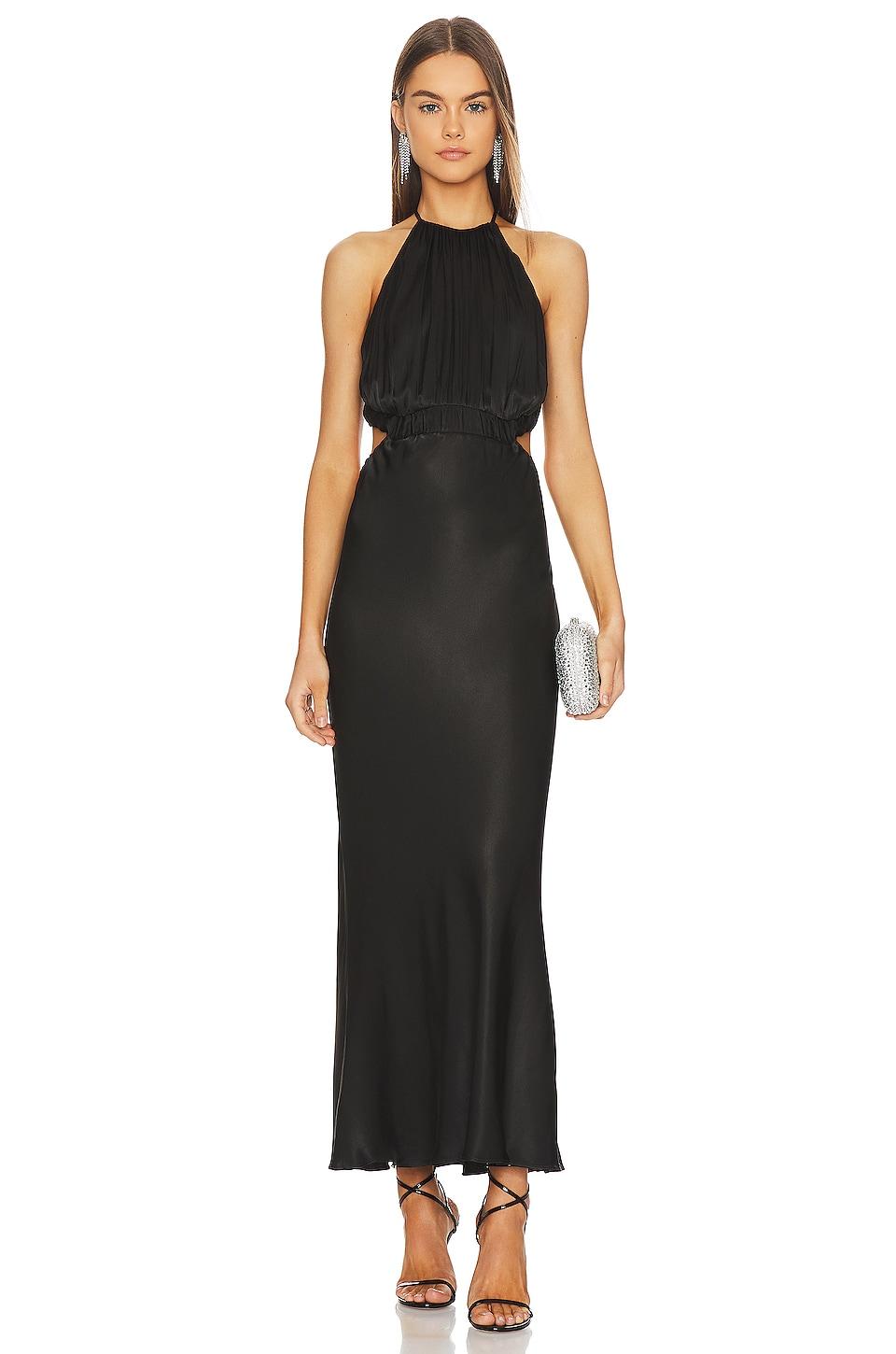angelica ruched open back midi dress