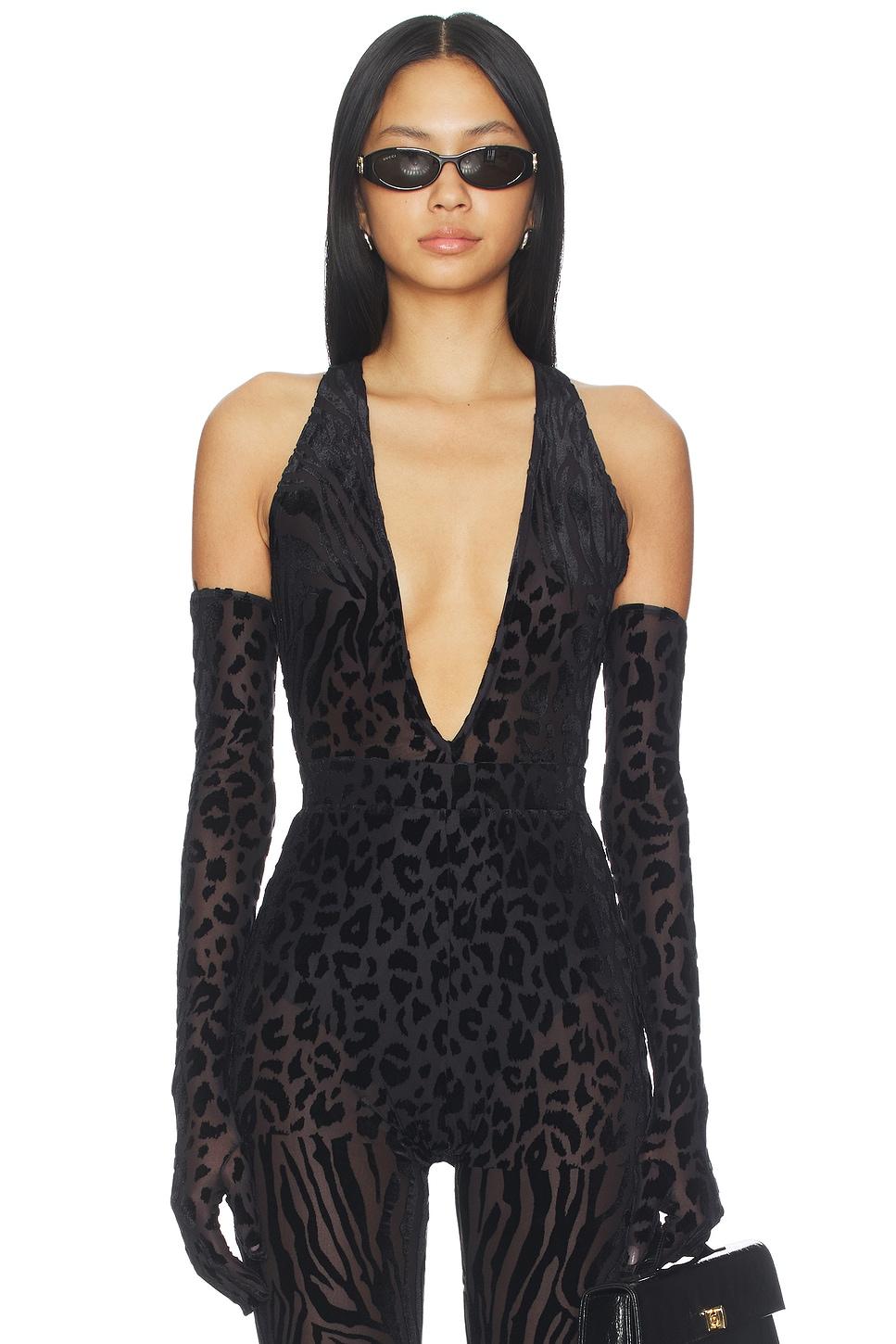 animal print burnout bodysuit with gloves